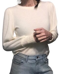 Madewell Cream Sweater Sz XS Ribbed Knit Balloon Sleeve Classic Casual Feminine